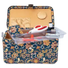 Singer Premium Sewing Basket Kit - Navy Paisley, 11-5/8" x 6-5/8" x 7"