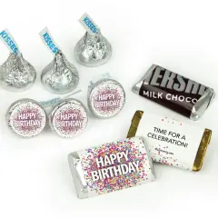 Birthday Candy Party Favors (Choose 100 Pcs Milk Chocolate Hershey's Kisses, 40 Pcs Wrapped Miniatures or Both) - Confetti Themed