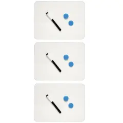 Magnetic Dry Erase Board, Two Sided, Plain/Plain, 9" x 12", Pack of 3