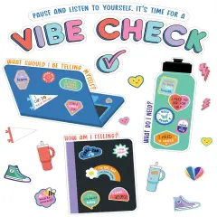 Carson Dellosa We Stick Together 51-Piece Vibe Check Bulletin Board Set, Colorful Laptop, Water Bottle, Notebook, and Sticker Accents for Bulletin Board, White Board, and Colorful Classroom D&eacute;cor