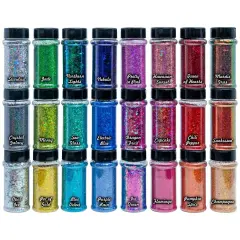 Makerflo Holographic Chunky Glitter Variety Set Iridescent Glitter for Resin Arts and Crafts, DIY Tumblers, Body Nail, Glitter for Any Crafts and Personalization - Set of 24 / 2 oz Each