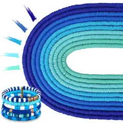 3600 PCS 10 Strands Clay Beads Polymer Clay Beads for Jewelry Making, Vinyl Heishi Beads 6mm for Surfer Bracelets Necklace Making (Blue)