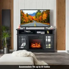 Electric Fireplace TV Stand with Cabinets for TVs Up to 55 Inch Black