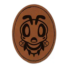 Cute Bee Shocked Round Iron-On Engraved Faux Leather Patch Applique - 2.5" Brown