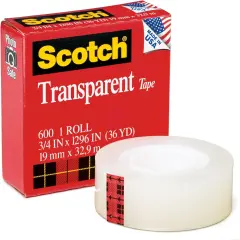 Scotch&reg; Transparent Tape 600 Clear, 3/4 in x 1296 in (600)