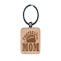 Football Mom Engraved Wood Square Keychain Tag Charm