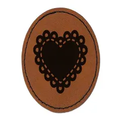 Fancy Heart Doily Love Valentine's Day Round Iron-On Engraved Faux Leather Patch Applique - 2.5" Brown