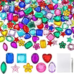 360 Pieces Craft Gems Jewels Acrylic Rhinestones Gemstone for Halloween Pirate Party Table Decorations, 10-15mm，9 Shapes with Tweezers and Storage Box