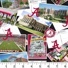 Sykel Enterprises-University of Alabama Cotton Fabric-Alabama Crimson Tide Postcard Cotton Quilting Fabric
