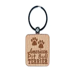 American Pit Bull Terrier Dog Paw Prints Fun Text Engraved Wood Square Keychain Tag Charm