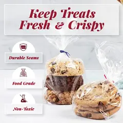 200 pack Clear Gift Bags for Favors, Cellophane Bags, 6x10 w/ 4" Twist Ties - Goodie Bags, Candy Bags, Cookie Bags for Gift Giving, Clear Treat Bags with Ties, Cellophane Treat Bags (200 Pack)