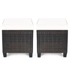 Costway 2PCS Patio Rattan Ottoman Cushioned Seat Beige