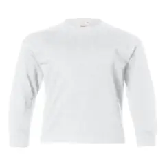 Hanes&reg; Authentic Youth Crew Neck Long Sleeve T-Shirt White