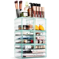 Sorbus X-Large Acrylic Makeup and Jewelry Organizer Case - 4 Piece Set (12 Drawers) Teal