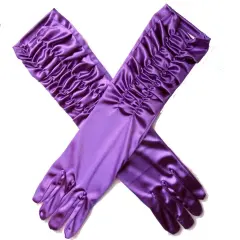 Women's Satin Long Sleeve Bridal Party Gloves for Wedding Costume Purple