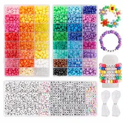 3960 Pieces Pony Beads for Friendship Bracelet Making Kit 48 Colors Kandi Beads Set, 2400pcs Plastic Rainbow Bulk and 1560pcs Letter Beads with 20 Meter Elastic Threads for Craft Jewelry Necklace