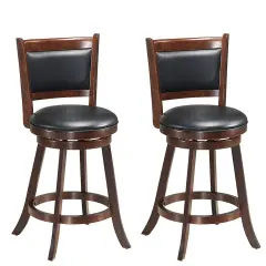 2 Pieces 24 Inches Swivel Counter Stool Dining Chair Upholstered Seat Brown