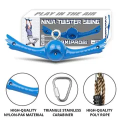 Ninja-Twister Swing Spins Set: Slackline Attachments - 360&deg; Handle Twist-Spin Flips Toy Activate Ninja Powers Warrior Accessories Kids Hang Toys for Playground Backyard Blue