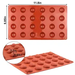 24 Cavities Semicircle Silicone Molds - Mini Semi Sphere Round Dome Fondant Mold, Bomb Teacake Baking Pan for Cake Decoration, Chocolate Candy Gummy Mousse Jelly Pudding Ice Cube Tray, Set of 2