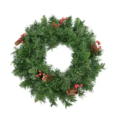 Northlight Iced Mixed Pine, Berries and Pinecones Artificial Christmas Wreath - 24" - Unlit Green