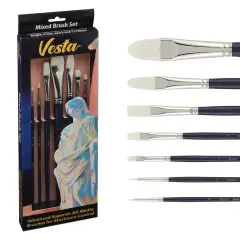 Creative Mark Vesta Synthetic Bristle Artist Paint Brushes for Acrylic Painting - Long Handle Acrylic Paint Brush Sets Mimic Chungking Bristles for Oils and Alkyds - Filbert, Bright, Flat, Round