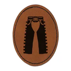 Cowboy Rodeo Pants Chaps Chaparreras Round Iron-On Engraved Faux Leather Patch Applique - 2.5" Brown