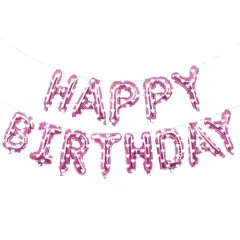 Happy Birthday Balloons Banner for Self-Inflating Party Decoration Pink hearts