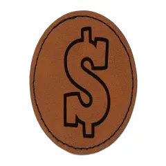 Dollar Sign Money Symbol Outline Round Iron-On Engraved Faux Leather Patch Applique - 2.5" Brown