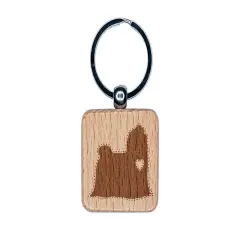Maltese Dog with Heart Engraved Wood Square Keychain Tag Charm