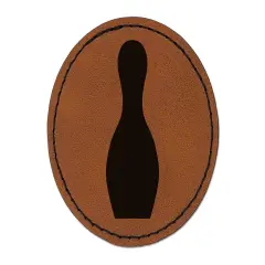 Bowling Pin Solid Round Iron-On Engraved Faux Leather Patch Applique - 2.5" Brown
