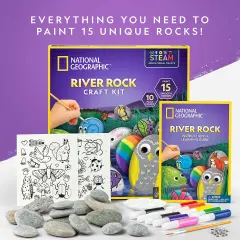 Arts and Crafts Kit for Kids, Paint & Decorate 15 River Rocks with 10 Paint Colors & More Art Supplies, Outdoor Toys for Girls and Boys (Amazon Exclusive)