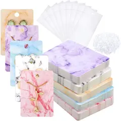 900 Pieces Marble Earring Necklace Display Card Holder for Selling, 250 Pieces 5 Colors Jewelry Display Cards 150 Pcs Self Seal Bags and 500 Earring Back for Jewelry Packing, 2 x 2.8 Inches (Marble)