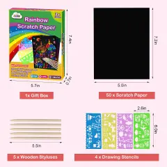 Scratch Paper Art Set: 60 Pieces Magic Drawing Art Craft Kid Black Scratch Off Paper Supply Kit Toddler Preschool Learning Bulk Toy for Age 3 4 5 6 7 8 9 10 Girl Boy Christmas Birthday Party Gift