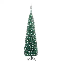 Slim 82.7" Green Christmas Tree with LEDs and Ball Set