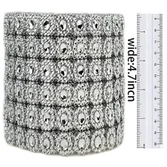 30Ft , 6 Rows Bling Rhinestone Diamond Flower Shape Mesh Ribbon Wrap,Storystore Silver Acrylic Bling Diamond Wrap Ribbon for Wedding, Cake, Vase Decorations, Party Supplies(1 Roll)(Silver Flower Shape)