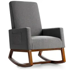 Rocking High Back Upholstered Lounge Armchair with Side Pocket Grey