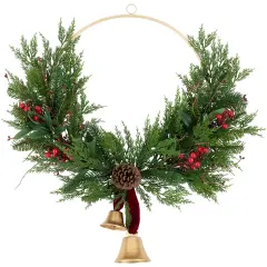 Northlight Real Touch&trade;️ Cypress and Pine with Berries Artificial Christmas Wreath- 28" - Unlit Green