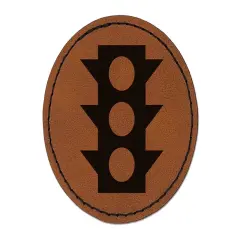 Traffic Light Icon Round Iron-On Engraved Faux Leather Patch Applique - 2.5" Brown