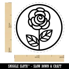 Rose Flower in Circle Self-Inking Rubber Stamp for Stamping Crafting Planners Red