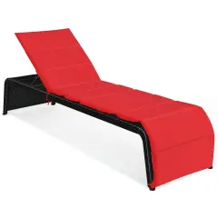 Patio Rattan Lounge Adjustable Back Chair Chaise Recliner with Cushioned Red