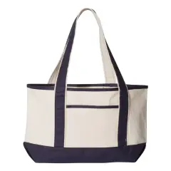 Q-Tees&reg; - 20L Small Deluxe Tote - Q12580 | 100% heavy cotton canvas Natural/ navy