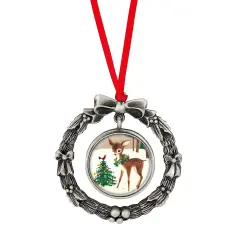 JFK Half Dollar Wreath Ornament With Colorized Reindeer Coin