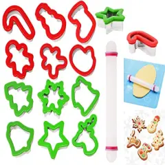 JOYIN 13 Pcs Stainless Steel Christmas Cookie Cutters with Comfort Grip 3.5&iacute; plus a Rolling Pin for Large Holiday Cookies, Snowflake Cookies, Gingerbread Man Cookies, Christmas Party and Baking Gift
