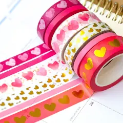 FOILEDValentine's Pink & Gold Hearts Washi Tape Set (#W014)