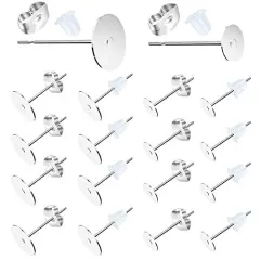 500 Pieces Earring Posts Stainless Steel, Hypoallergenic Flat Pad Earring Studs (4mm, 6mm) with Butterfly and Rubber Bullet Earring Backs for Jewelry Making Findings