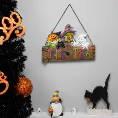 Northlight Trick or Treat Jack O' Lantern Ghost and Witch Halloween Wall Sign - 13.5" Multi