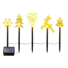 5Pcs Solar Christmas Stake Lights With Mixed Designs