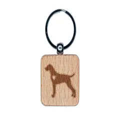 German Shorthaired Pointer Dog with Heart Engraved Wood Square Keychain Tag Charm