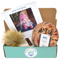 DIY Winter Hat Knit Kit. Includes Bulky Superfine Merino Wool Yarn, Printed Pattern, Pom-Pom, Rim Tag. Soft, Cozy, Great for Gifts Honeybun