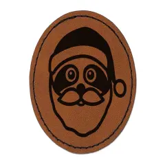 Santa Sloth Christmas Round Iron-On Engraved Faux Leather Patch Applique - 2.5" Brown